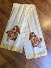 Vintage Gim Renoir 70s 80s Head Scarf Peach Floral Scarf Silk Paris 52x10.5 picture