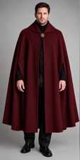 Men's Burgundy Wool Western Long Cape, Vintage Style Handmade Victorian Cape picture
