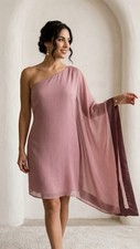 The Fuss Boutique One-Shoulder Dusty Rose Chiffon Dress size medium picture