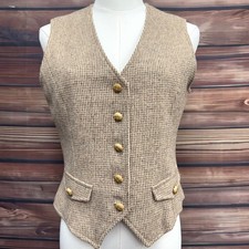 Vintage The Villager Wool Tweed Vest Brown Tan ILGWU Union Made USA Size 10 picture