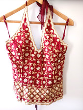 Aftershock Women`s Bustier Size M Mehroom Embroidered 100% Silk picture