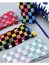 2 Pairs Tie Dye Checkerboard Crew Socks Colorful Streetwear Unisex Plaid Pattern picture