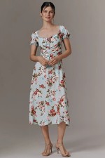 NWT Anthropologie Floral Printed Midi Dress, Blue, Size S picture
