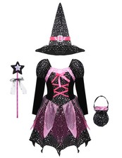 Girls Witch Halloween Costume Sets Sparkly Dress Cosplay Party Fancy Dress Up picture
