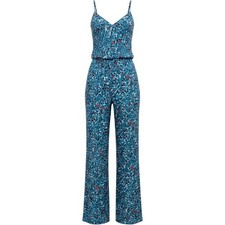 Saloni Loretta Silk Crepe Jumpsuit Tropical Leopard Print Teal Pink 6 NWT picture