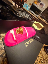 Versace Men's Pink/Gold Medusa Head Logo Rubber Open Toe Slide Sandals US 7 picture