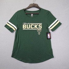 NBA Shirt Womens Large Green Milwaukee Bucks Short Sleeve Basketball Fan Tee picture