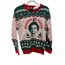 Elf Movie Raised By Elves Ugly Christmas Sweater Mens sz M Fair Isle NEW Holiday picture