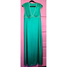 70s VTG JC Penney Teal Slip Dress Maxi Gown V Neck Empire Glam Coquette Medium picture