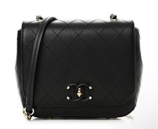 CHANEL CC Quilted Calfskin Stitched Small Flap Handbag Black Authentic picture