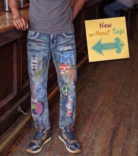 RARE ~ Rock Revival Armie Straight Men's Blue Patched  Jeans Size 36 x 32 picture