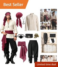 Men's 8-Piece Pirate Costume Set with Lace-Up Shirt & Accessories for Parties picture