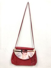 Patricia Smith Vintage 80s Moon Bag Hand Painted Lacquer Face Red Python Leather picture