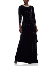 Teri Jon by Rickie Freeman Black Velvet Beaded Collar Gown Size 16 $990 picture