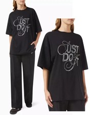 NWT Nike JUST DO IT  Rhinestone Oversized Black T-Shirt shirt Large Women's L picture