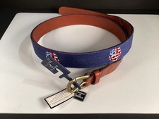 New SMATHERS & SONS men’s Size 38” Needlepoint Leather Round Flag Belt picture