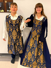 Blue/Gold Brocade Renaissance Medieval Costume Outfit Lot Dress Tunic/Coat picture
