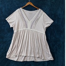 Torrid Embroidered Top Size 2 Super Soft Purple Lace Babydoll Empire Coquette Ss picture
