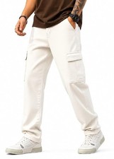 Men's Denim Cargo Pants – Loose Fit Straight Leg Jeans with Multi Pocket Design picture