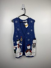 Vintage Winter Snowman Family Holiday Button Up Vest Sweater Size Women’s XL picture