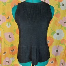 Vintage 70s Duet Creations Black Knit Sleeveless Shell Top Button Detail Medium picture