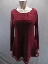 NWT Mod Mod Size M Womens Bordo Lace Zipper Long Sleeve Romantic ALine Dress 571 picture