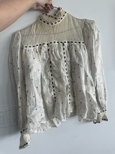 Antique Victorian 1890’s White Polka Dot Blouse Lace Bodice Lolita Ribbon picture