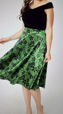 NWT Unique Vintage 2X 18 Green Black Floral Velvet A Line Retro Skirt picture
