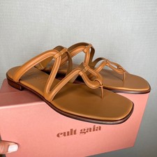 Cult Gaia Estee Sandal Toasted Caramel Leather Strappy Flat Thong Size 39 NEW picture