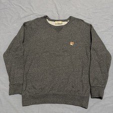 Maison Kitsune Sweatshirt Mens Large Gray Fox Head Patch Embroidered Crewneck picture