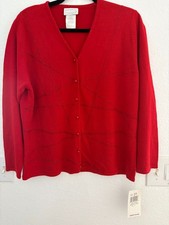 Designers Originals Women’s Deep Red Beaded Cardigan Sweater Size L NWT picture
