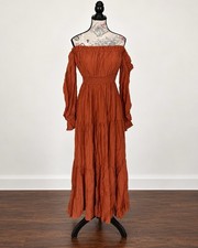ZESICA Women’s Rust Orange Off Shoulder Maxi Dress Long Sleeve Boho Tiered picture