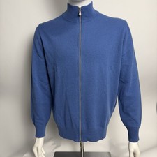 Brunello Cucinelli Men’s 52 Large Cashmere Cardigan Blue High Neck Zip Jacket picture
