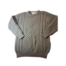 Aran Crafts Mens Merino Wool Cable Knit Sweater Charcoal Gray C1949 Ireland M picture