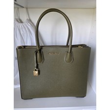 Michael Kors Mercer Tote Women Large Olive Green Leather Accordion Bag picture