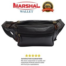 Black Genuine Leather Fanny Pack Large Multi Zippered Waist Bag Design Hip Purse picture
