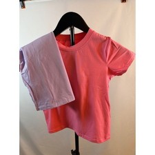 Kids Pink and Lavender Cotton Blend Short Sleeve T-Shirt Set Size 120 2-Pack picture