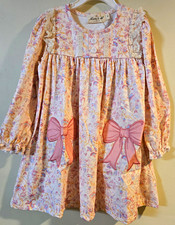 Marie Nicole Sz 4 Toddler Girls Floral Fit & Flare Balloon Sleeve Pink Bow Dress picture