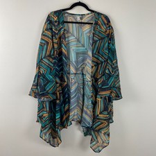 Catherines Seasonless Cascade Kimono Sz 4X Bell Sleeve Multicolor Sheer Chiffon picture