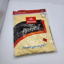 Vintage Hanes Pocket T T-shirt Sz M Yellow Cotton Y2K NOS picture