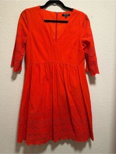 Beautiful Madewell Eyelet Lattice Dress in a vibrant Bright Poppy red-orange sha picture