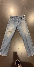 Vintage 90s Wrangler Rugged Wear Distressed Jeans Light Wash Knee Rips Frayed picture