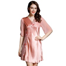 Women's 100% Silk Pajamas Sleepwear Sexy Nightdress Nightshirt Homewear Dress picture