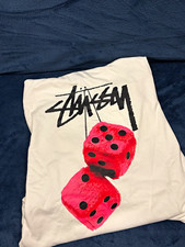 Stüssy White Pullover Fleece Hoodie Men’s L Dice Graphic Logo Pockets picture