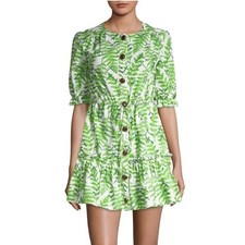 SALONI Billie C Dress Green Fern Embroidered Sz 2 Green White Mini Chic Cute picture