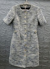 New Boden Textured Tab Button Up Short SleeveDress Blue/White Size 2 picture