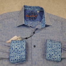 NWT Robert Graham Men's Large Classic Fit Light Blue Button Up Shirt Flip Cuff picture