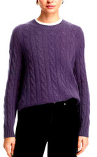 C Designer 100% Cashmere Purple Crewneck Cable Knit Sweater - Medium - msrp $228 picture