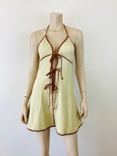 RARE Vintage 1970s NORTH BEACH LEATHER & Kenn Fung Lace Up HALTER MINI Dress S picture
