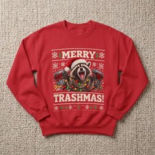 Merry Trashmas Raccoon Ugly Christmas Sweatshirt Funny Holiday Crewneck Gift picture